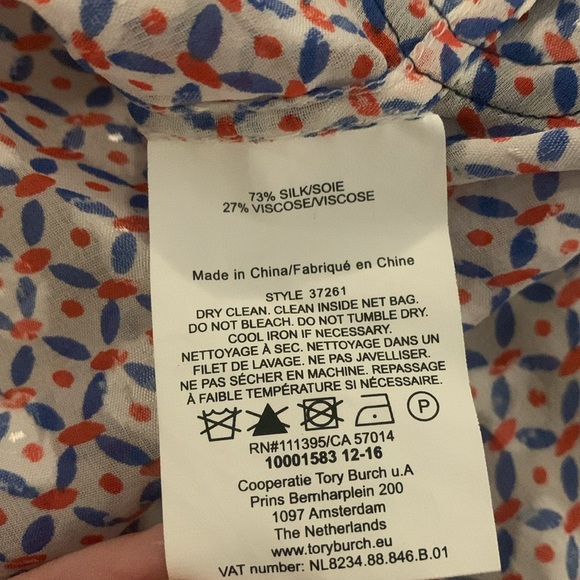 Tory Burch Gwenna Printed Tunic Top Size 2 Red and Blue Semi Sheer - Picture 10 of 10
